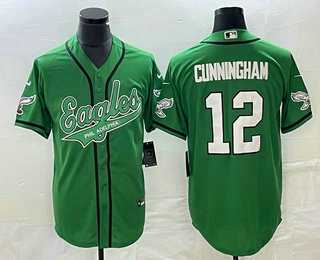 Mens Philadelphia Eagles #12 Randall Cunningham Green Cool Base Stitched Baseball Jersey